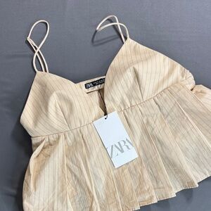 Zara Beige Pleated Top